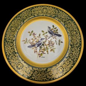 Vintage Pickard Limited Edition Mockingbird Lockhart Birds 1970 Green Gold Plate